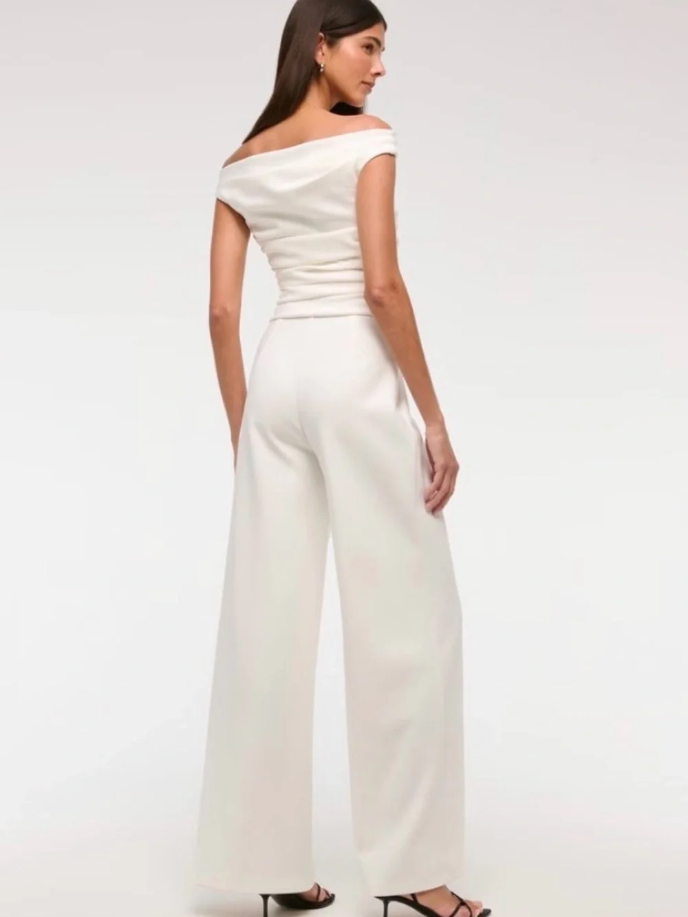 Abercrombie & Fitch Off-the-Shoulder Wide-Leg Jumpsuit in White